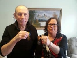 Henry Andrews (Harry Annals) nephew and neice, brother & sister Philip and Frances Herriot with Harry's medals.