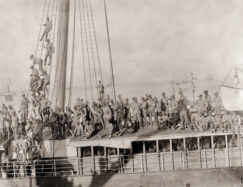 Glass Negative - Troops Embarking HMT Orient Bound for Boer War, Melbourne,  15 Feb 1901, Troops embarking a ship in Melbourne, bound for the Boer War,  probably on 15 February 1901. The